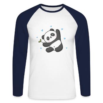 Pandabär - Unisex Baseballshirt langarm - Weiß/Navy - Vorne - Nik (191cm)