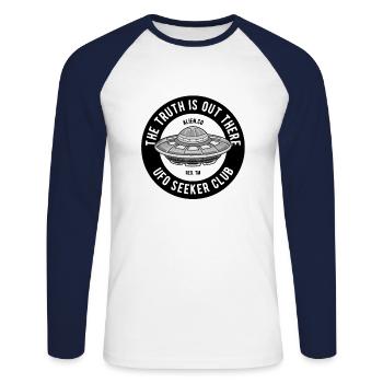 UFO Science Fiction - Unisex Long Sleeve Baseball T-Shirt - white/navy - Front - Nik (191cm)