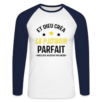 Et dieu créa le patron parfait - T-shirt baseball manches longues Homme - blanc/marine - Devant - Nik (191cm)