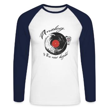 Rétro disant old school analogique est le nouveau numérique - T-shirt baseball manches longues Homme - blanc/marine - Devant - Nik (191cm)