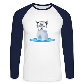 Katze - Unisex Baseballshirt langarm - Weiß/Navy - Vorne - Nik (191cm)