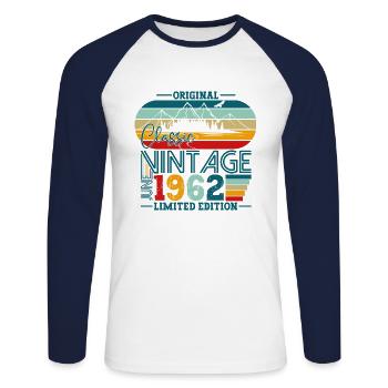 Original June Vintage 1962 60th Birthday Men - Unisex Long Sleeve Baseball T-Shirt - white/navy - Front - Nik (191cm)
