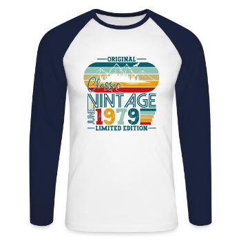 Original Juni Jahrgang 1979 43. Geburtstag Herren - Unisex Baseballshirt langarm - Weiß/Navy - Vorne - Nik (191cm)