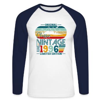 Original Juni Jahrgang 1996 26. Geburtstag Herren - Unisex Baseballshirt langarm - Weiß/Navy - Vorne - Nik (191cm)