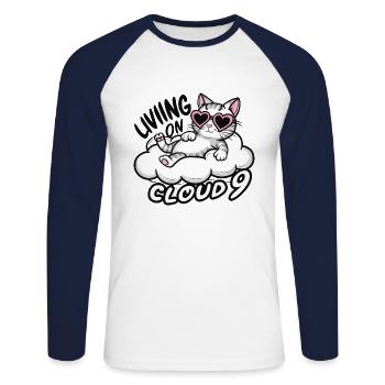 Chaton Chaton sur Cloud 9 - T-shirt baseball manches longues Homme - blanc/marine - Devant - Nik (191cm)