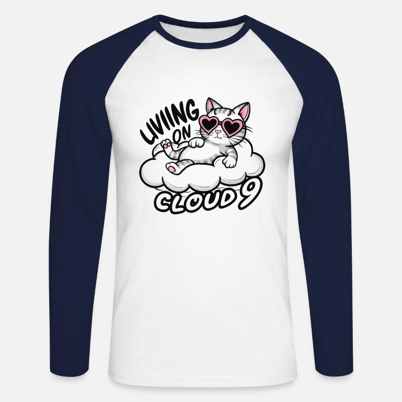 Katze Kätzchen auf Wolke 9 - Unisex Baseballshirt langarm - Weiß/Navy