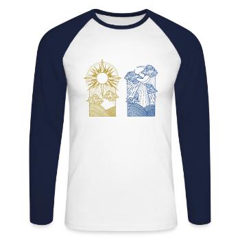 Soleil Lune Environnement Défenseur de la nature Nature - T-shirt baseball manches longues Homme - blanc/marine - Devant - Nik (191cm)