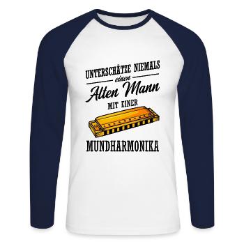 Mundharmonika Geschenk - Unisex Baseballshirt langarm - Weiß/Navy - Vorne - Nik (191cm)