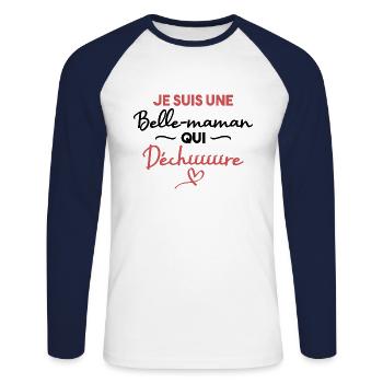 Je suis une belle maman qui déchire - T-shirt baseball manches longues Homme - blanc/marine - Devant - Nik (191cm)
