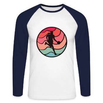 Joueuse de basket-ball Joueuse de basket-ball - T-shirt baseball manches longues Homme - blanc/marine - Devant - Nik (191cm)