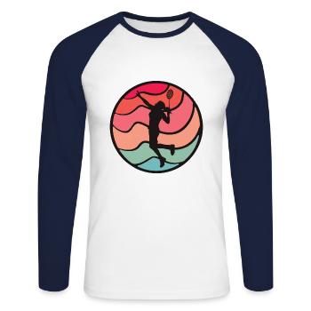 Joueuse de badminton Badminton Badminton féminin - T-shirt baseball manches longues Homme - blanc/marine - Devant - Nik (191cm)