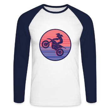 Motocross Biker Motocycliste Fille Moto - T-shirt baseball manches longues Homme - blanc/marine - Devant - Nik (191cm)
