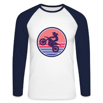 Motocross Vélo Motocycliste Filles Moto - T-shirt baseball manches longues Homme - blanc/marine - Devant - Nik (191cm)