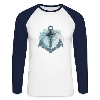 Anchor and compass - Unisex Long Sleeve Baseball T-Shirt - white/navy - Front - Nik (191cm)