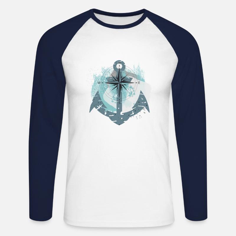Anker und Kompass - Unisex Baseballshirt langarm - Weiß/Navy