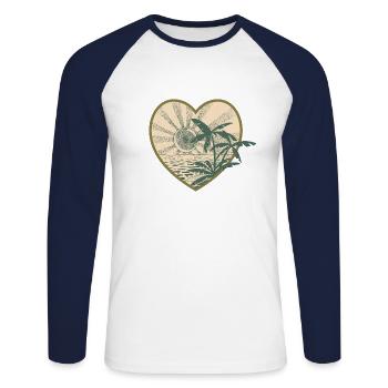 Coucher de soleil et palmiers (vert) - T-shirt baseball manches longues Homme - blanc/marine - Devant - Nik (191cm)