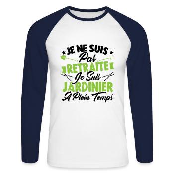 Je ne suis pas retraité je suis jardinier - T-shirt baseball manches longues Homme - blanc/marine - Devant - Nik (191cm)