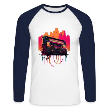 Retro Mixtape - Unisex Baseballshirt langarm - Weiß/Navy - Vorne - Nik (191cm)