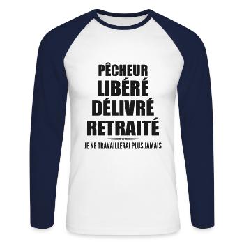 Pêcheur célèbre sa retraite avec humour cadeau - T-shirt baseball manches longues Homme - blanc/marine - Devant - Nik (191cm)