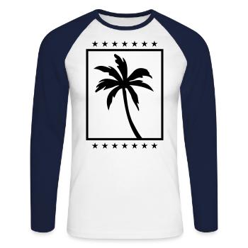 palm symbol silhouette icon - Unisex Long Sleeve Baseball T-Shirt - white/navy - Front - Nik (191cm)