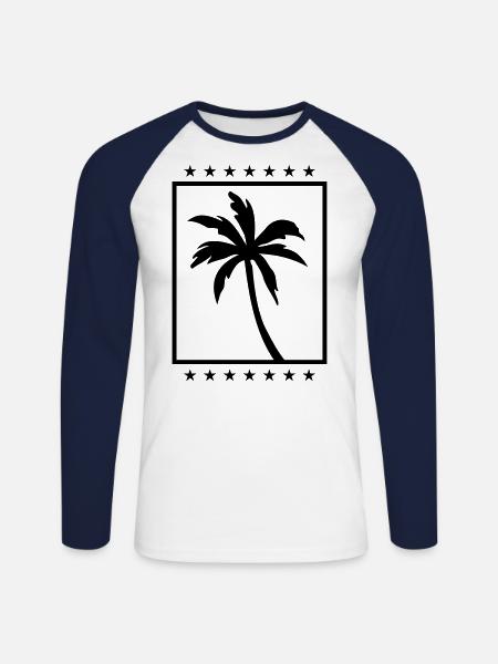 palm symbol silhouette icon - Unisex Long Sleeve Baseball T-Shirt - white/navy