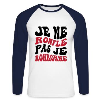 Je ne ronfle pas je ronronne - T-shirt baseball manches longues Homme - blanc/marine - Devant - Nik (191cm)