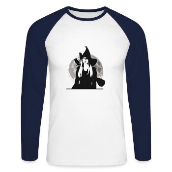 Sorcière Coven - Sorcière Lune / Sorcière Lune Lune - T-shirt baseball manches longues Homme - blanc/marine - Devant - Nik (191cm)