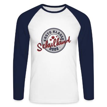 Kinder Schulkind 2022 Erste Klasse Einschulung - Unisex Baseballshirt langarm - Weiß/Navy - Vorne - Nik (191cm)