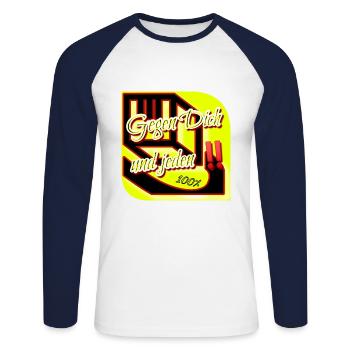 Gegen dich und jeden‼️ - 100% - Club WoW - Unisex Baseballshirt langarm - Weiß/Navy - Vorne - Nik (191cm)