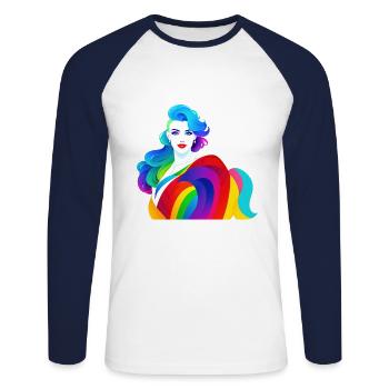 Lesbian T-Shirts - Lesbian Girl LGBT Design - Unisex Baseballshirt langarm - Weiß/Navy - Vorne - Nik (191cm)