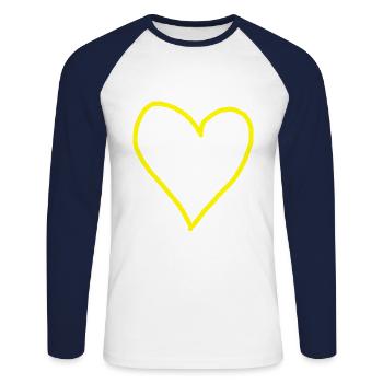 Gelbes Herz Geschenkidee - Unisex Baseballshirt langarm - Weiß/Navy - Vorne - Nik (191cm)