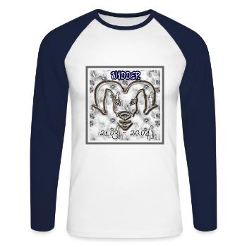 Sternzeichen Widder - Abbild - 2023 - Unisex Baseballshirt langarm - Weiß/Navy - Vorne - Nik (191cm)