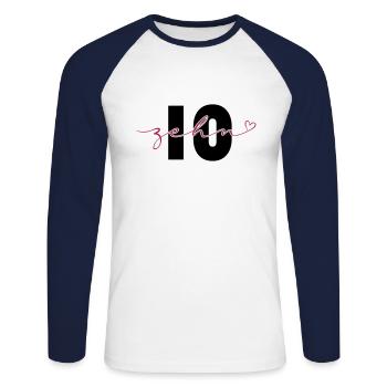 10 ans dix numéro de calligraphie 10e anniversaire - T-shirt baseball manches longues Homme - blanc/marine - Devant - Nik (191cm)
