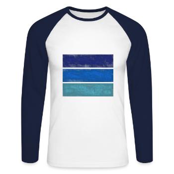 Blue rectangles - Unisex Long Sleeve Baseball T-Shirt - white/navy - Front - Nik (191cm)