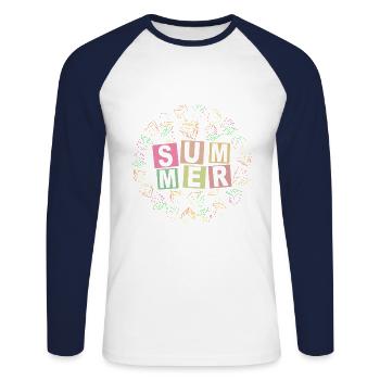 SUMMER Würfelblock-bunt - Unisex Baseballshirt langarm - Weiß/Navy - Vorne - Nik (191cm)