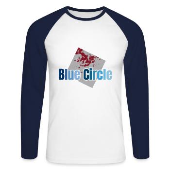 Gris Carré Cercle Bleu - T-shirt baseball manches longues Homme - blanc/marine - Devant - Nik (191cm)