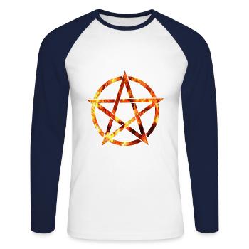 pentagramme des flammes - T-shirt baseball manches longues Homme - blanc/marine - Devant - Nik (191cm)