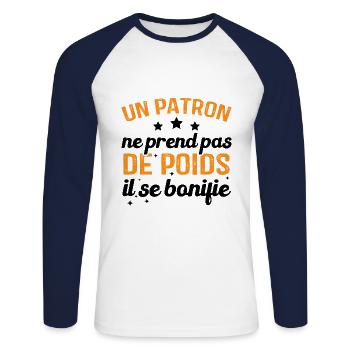 Un patron ne prend pas de poids, il se bonifie - T-shirt baseball manches longues Homme - blanc/marine - Devant - Nik (191cm)