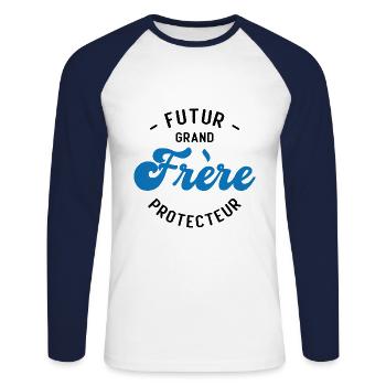 Futur Grand frère Protecteur - T-shirt baseball manches longues Homme - blanc/marine - Devant - Nik (191cm)