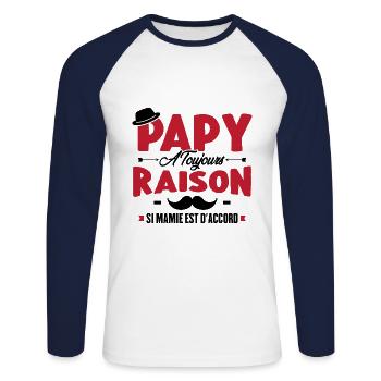 Papy a toujours raison si mamie est d'accord - T-shirt baseball manches longues Homme - blanc/marine - Devant - Nik (191cm)