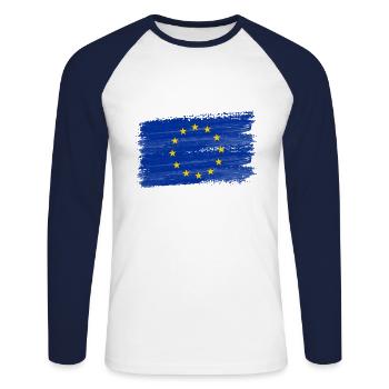 Europe Flag Stars Flag EU - Unisex Long Sleeve Baseball T-Shirt - white/navy - Front - Nik (191cm)