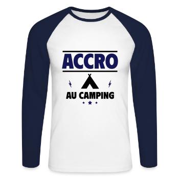 accro au camping - T-shirt baseball manches longues Homme - blanc/marine - Devant - Nik (191cm)