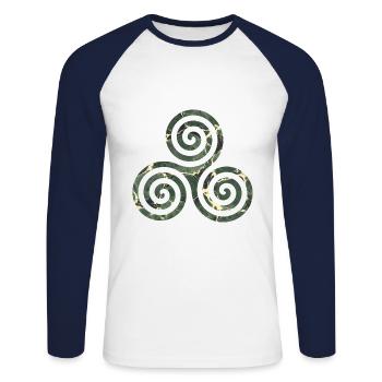 Celtic symbol triskele e 226 - Unisex Long Sleeve Baseball T-Shirt - white/navy - Front - Nik (191cm)