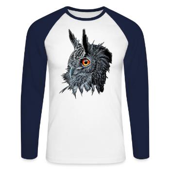Uhu /Bubo Bubo/Eule - Unisex Baseballshirt langarm - Weiß/Navy - Vorne - Nik (191cm)