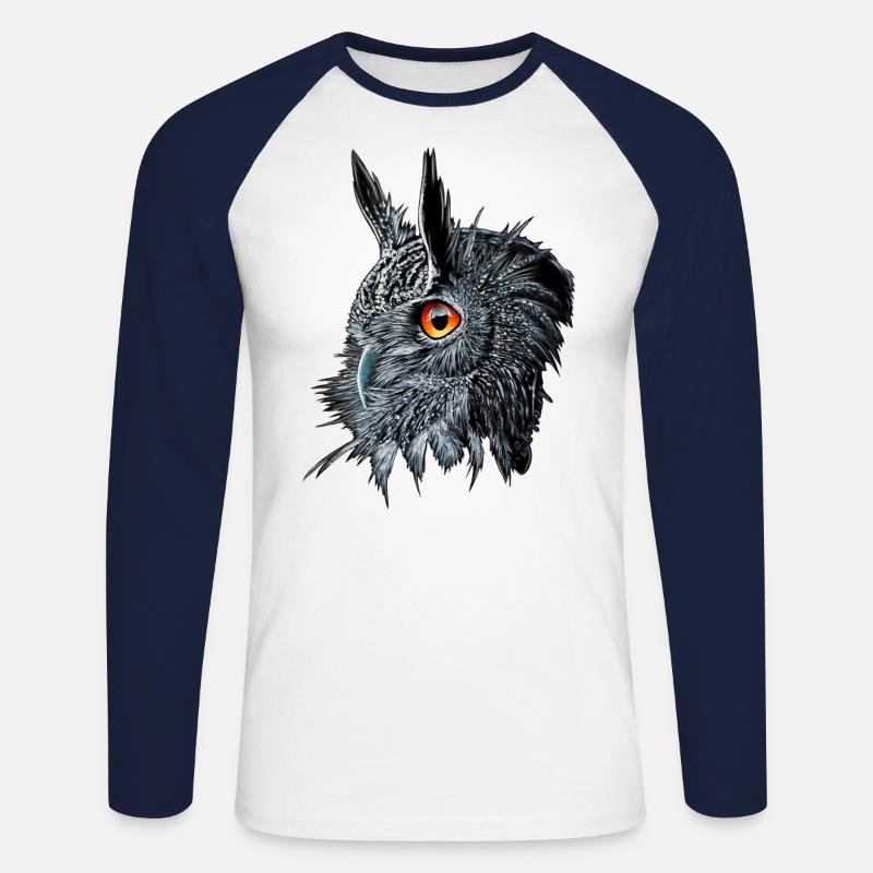 Uhu /Bubo Bubo/Owl - Unisex Long Sleeve Baseball T-Shirt - white/navy