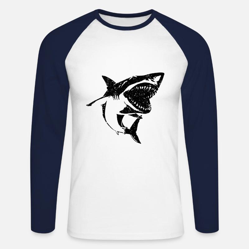 Black Shark - Unisex Baseballshirt langarm - Weiß/Navy