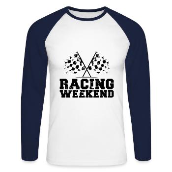 Racing Weekend Cars Racing Symbol Flags - Unisex Long Sleeve Baseball T-Shirt - white/navy - Front - Nik (191cm)