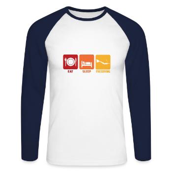Manger le sommeil en plongée libre - T-shirt baseball manches longues Homme - blanc/marine - Devant - Nik (191cm)