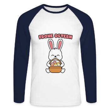 Frohe Ostern - Unisex Baseballshirt langarm - Weiß/Navy - Vorne - Nik (191cm)