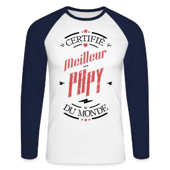 Certifie meilleur papy du monde - T-shirt baseball manches longues Homme - blanc/marine - Devant - Nik (191cm)